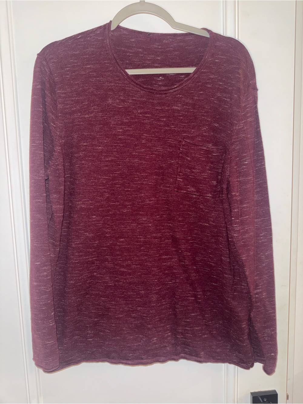 Express Men's Long Sleeve Crewneck Pocket Shirt - Maroon Heather